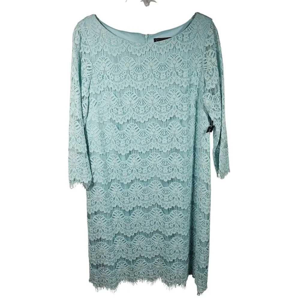 Jessica Howard 3/4 Sleeve Scallop Hem Shift Dress in Mint NWT Size 14